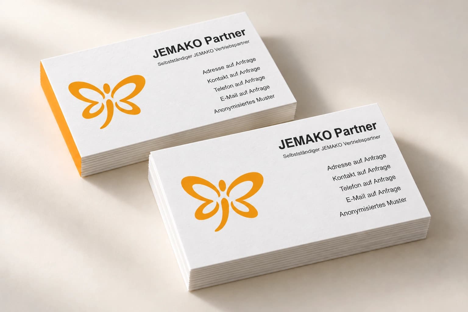 Produktansicht der originalen JEMAKO-Visitenkarte mit neutralisierten Kundendaten
