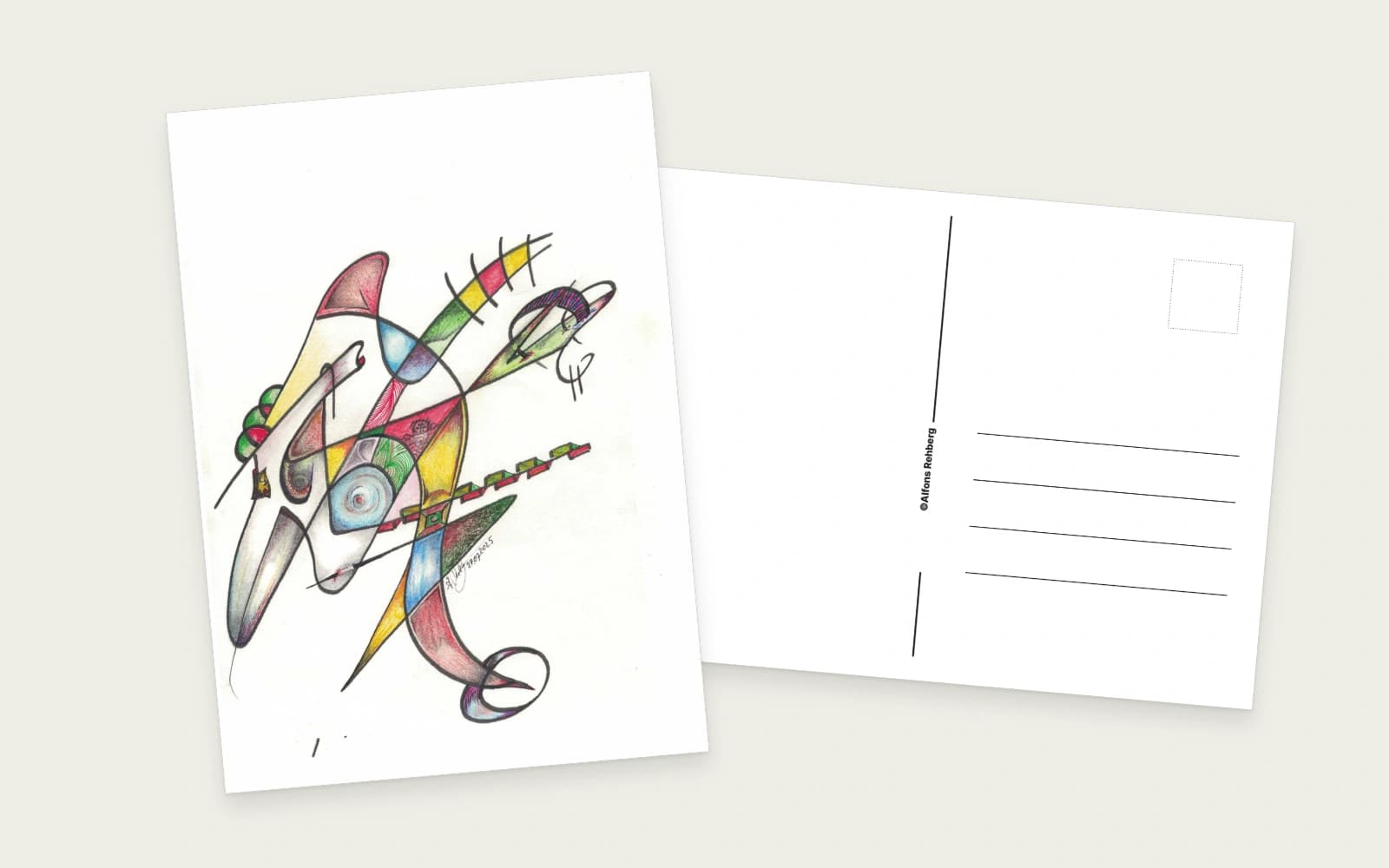 Postkarte mit farbigem Originalmotiv 02 und gemeinsamer Rückseite