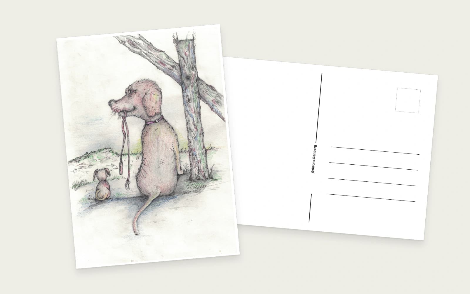 Postkarte mit farbigem Originalmotiv 04 und gemeinsamer Rückseite