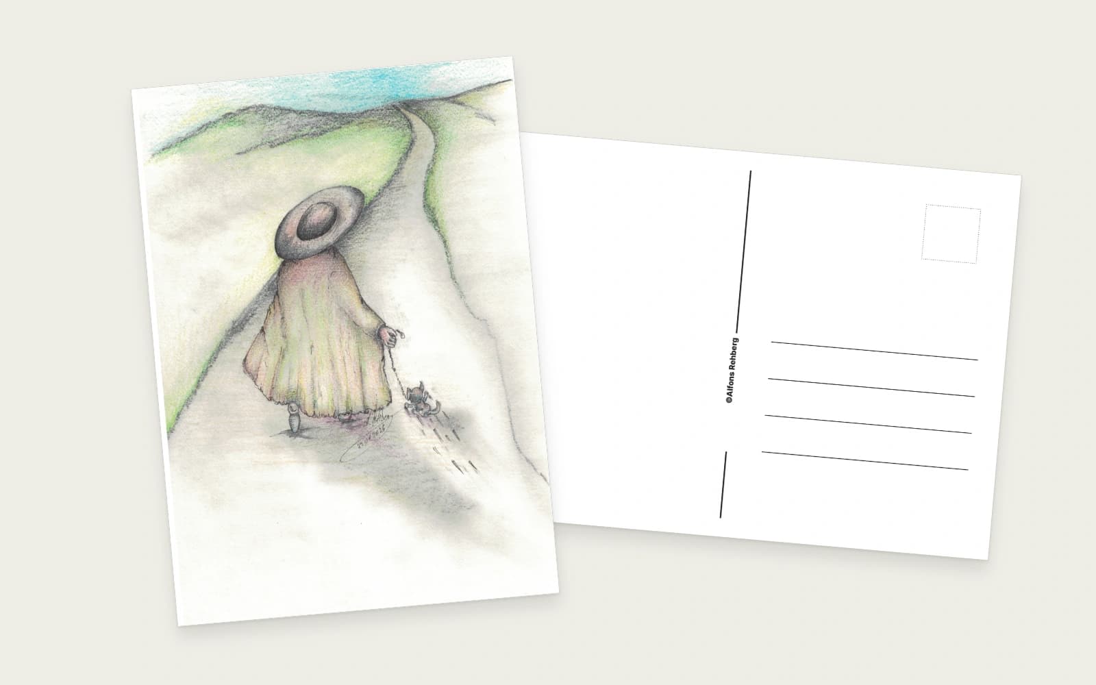 Postkarte mit farbigem Originalmotiv 05 und gemeinsamer Rückseite
