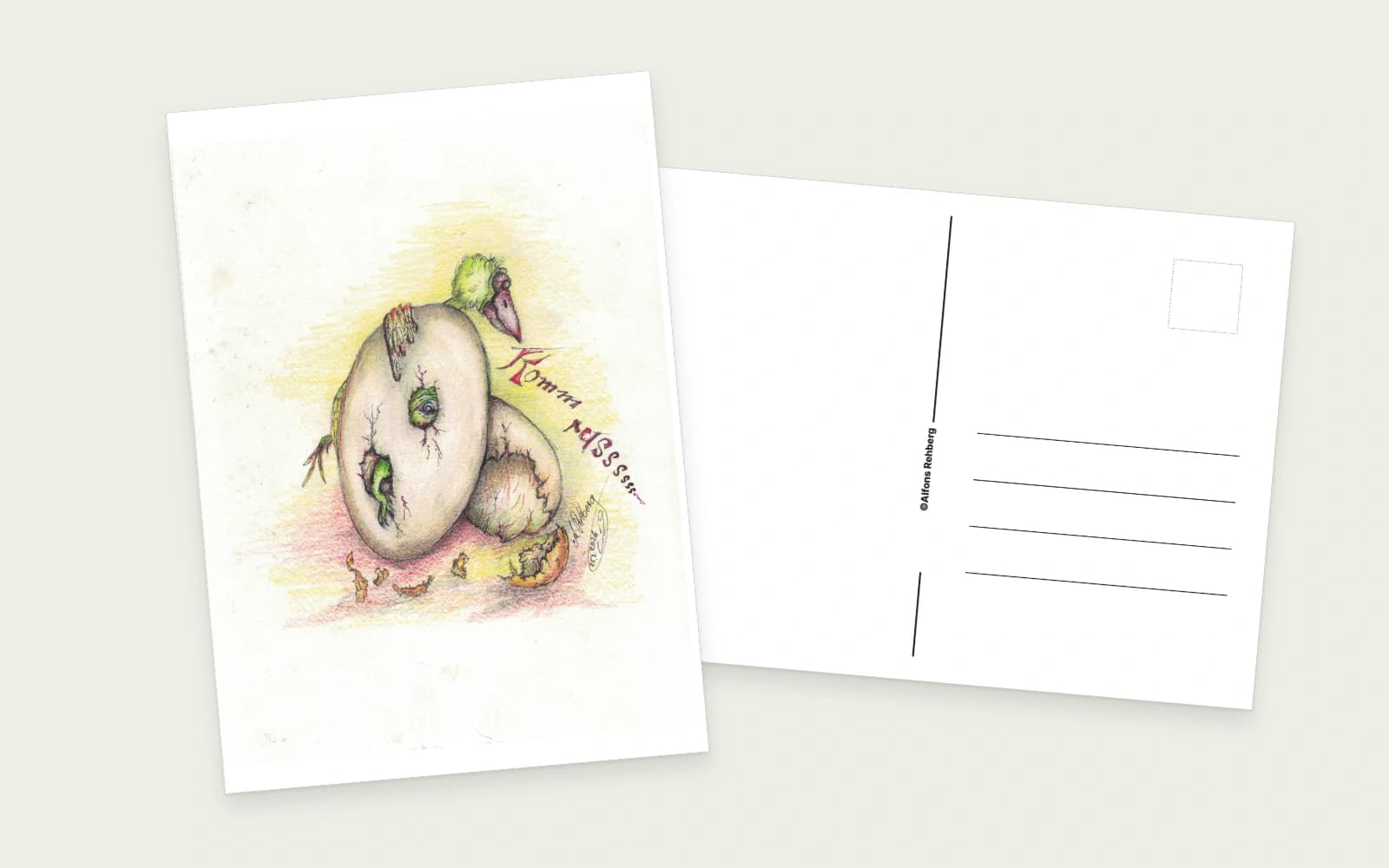 Postkarte mit farbigem Originalmotiv 06 und gemeinsamer Rückseite