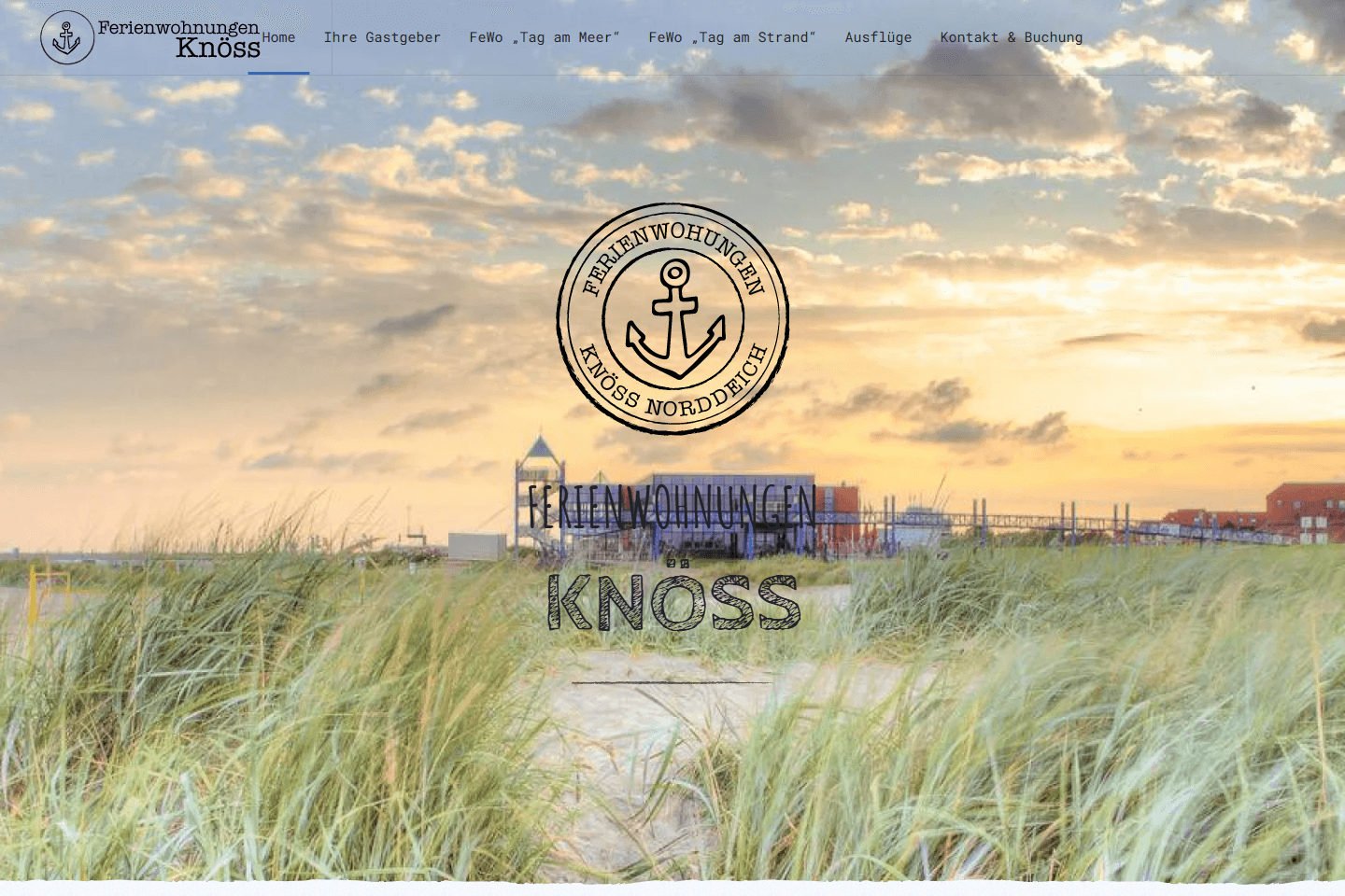 Bestehende Knöss-Website mit Nordsee-Motiv und rundem Ankerlogo