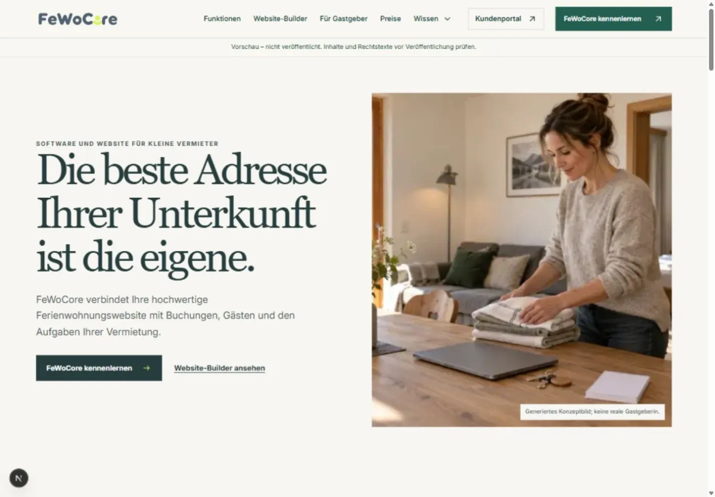 FeWoCore · lokale Entwicklungsansicht der Startseite